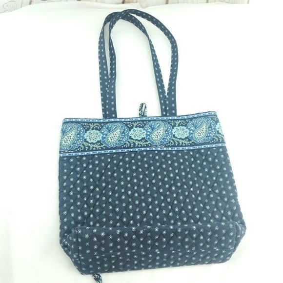 Vera Bradley Womens Navy Blue Floral Shoulder Strap Tote Bag And Zipper Pouch - Picture 4 of 15